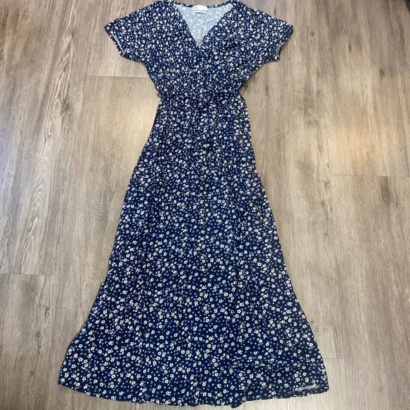 100% Ecovero Viscose by Twik Blue Wrap Maxi Dress with Cowl Neck - Picture 2 of 8